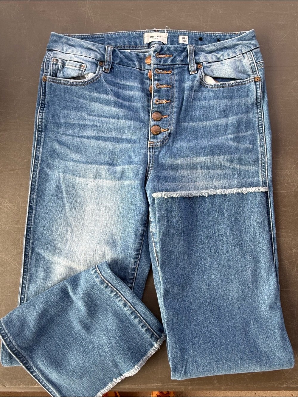 Miss Me Blue Patchwork Ankle Cropped Button-Fly Jeans
